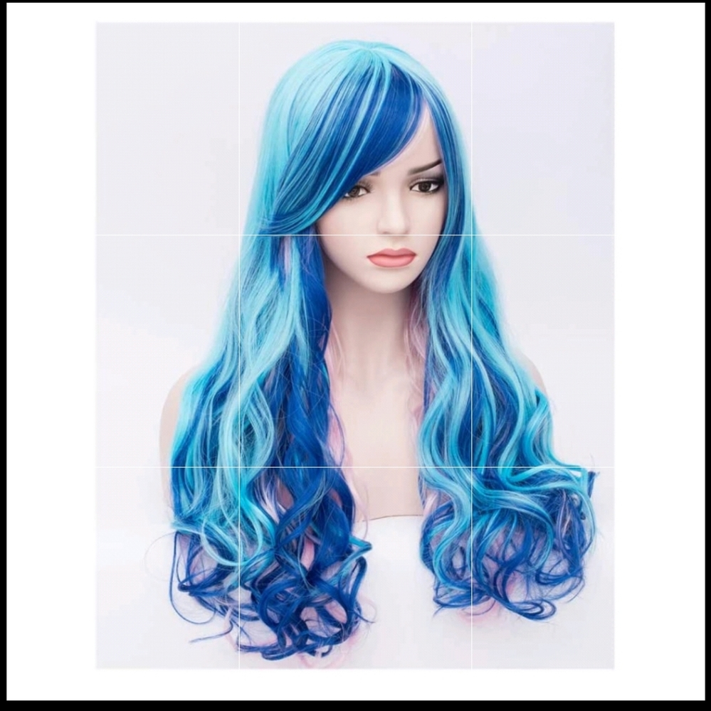 New Women's party Halloween blue cosplay wig